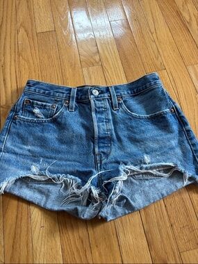 Levi's Women's Distressed Dark Blue Denim Cutoff Shorts
